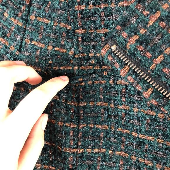 Coldwater Creek Classic Green Blue Metallic Bronze Tweed Zip Moto Jacket Blazer - Picture 6 of 12